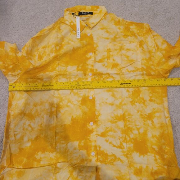 NWT Caara Women Long Sleeve Button Down Shirt Blouse Top Yellow Tie Dye Sz Large - Picture 4 of 10